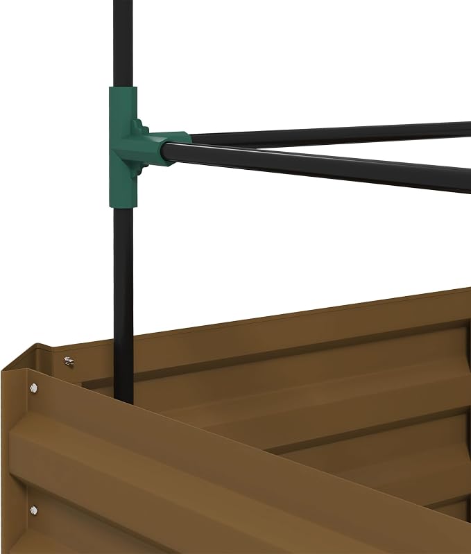 Outsunny Galvanized Raised Garden Bed, 55" Tall Outdoor Planter Box with Trellis Tomato Cage and Open Bottom for Climbing Vines, Vegetables, Flowers in Backyard, Garden, Patio, Brown