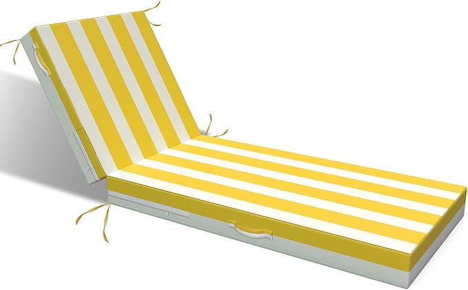 L'AGRATY Outdoor Lounge Chaise Cushion: 72x21x3 Inch Waterproof Lounge Chair Cushion for Outdoor Furniture with Fade Resistant Removable Cover - Patio Cushions for Pool Lawn Deck(Yellow White 1Pack)