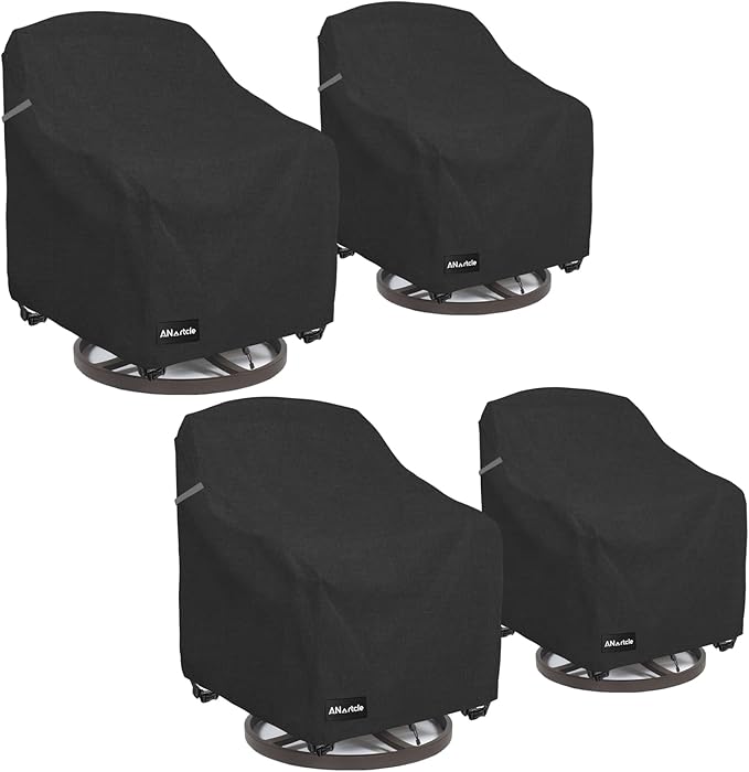 ANartcle Swivel Patio Chair Cover 4 Pack,600D Waterproof Heavy Duty Outdoor Chair Cover(35 W x 37 D x 36 H inches),Patio Furniture Covers,Outdoor Furniture Covers Waterproof,Black