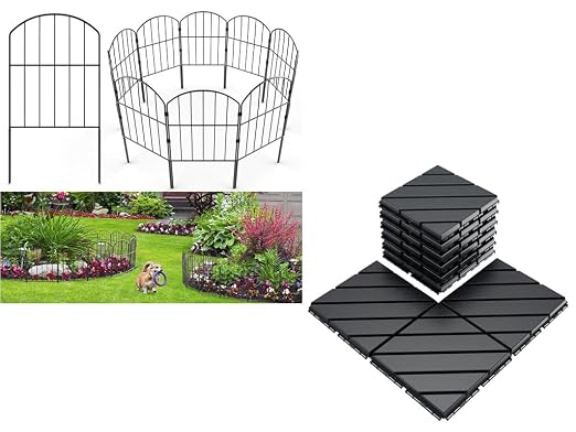 Interlocking Floor Tiles, 12" x 12" Outdoor Flooring-Decorative Garden Fence 25 Panels, Total 26ft (L) x 24in (H) Rustproof Metal Wire Fencing Border Animal Barrier