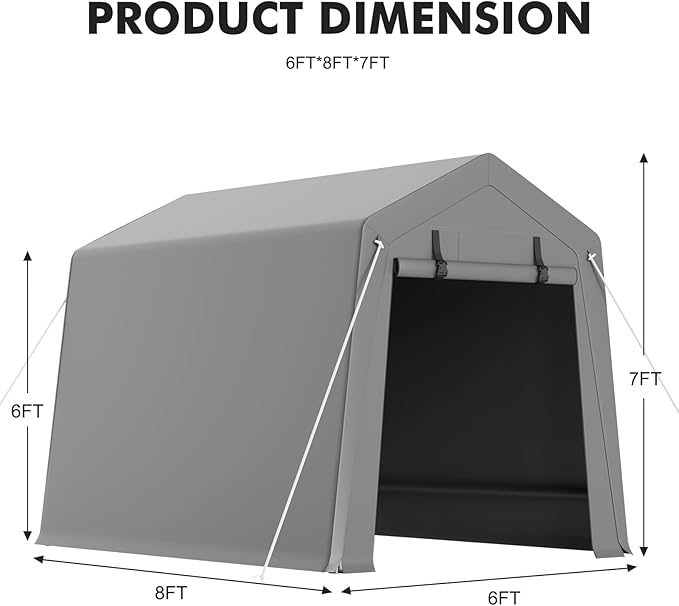 6x8 ft Outdoor Portable Garage - Storage Shelter Shed with Waterproof Tarp, 2 Roll-Up Doors for Motorcycles, Bikes, Garden Tools & Equipment