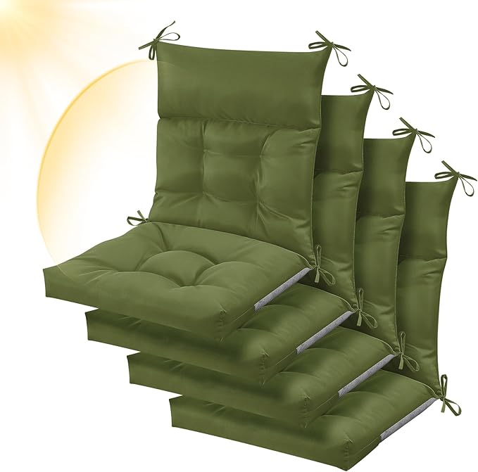 Sintuff 4 Pcs 44 x 21 x 4 Patio Chair Cushions Outdoor Chair Cushion Seat/Back Tufted Pillow with Ties Water Resistant Replacement Indoor Patio Furniture Outdoor Furniture (Solid Color,Moss Green)