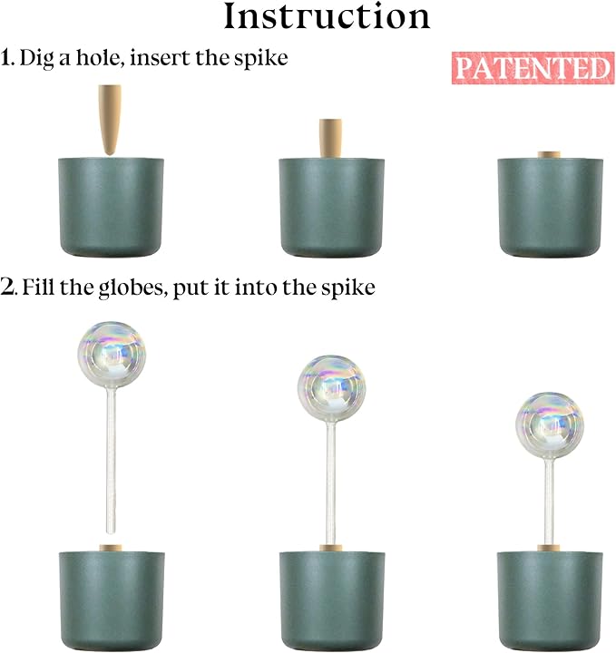 HyJeryty Non-Clogging Iridescent 3 Pack Ball Plant Watering Globes with Terracotta Spikes, Hand Blown Glass Self Watering Planter Insert Plant Watering Devices Bulbs for Indoor and Outdoor Plants