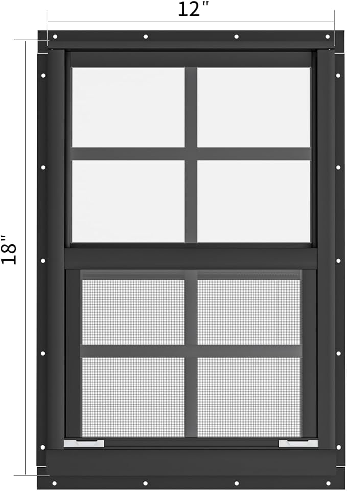 WRISIN 2 Pack Shed Windows 12" W x 18" H Flush Mount, Black Household Windows for Playhouses, Barns, Chicken Coop
