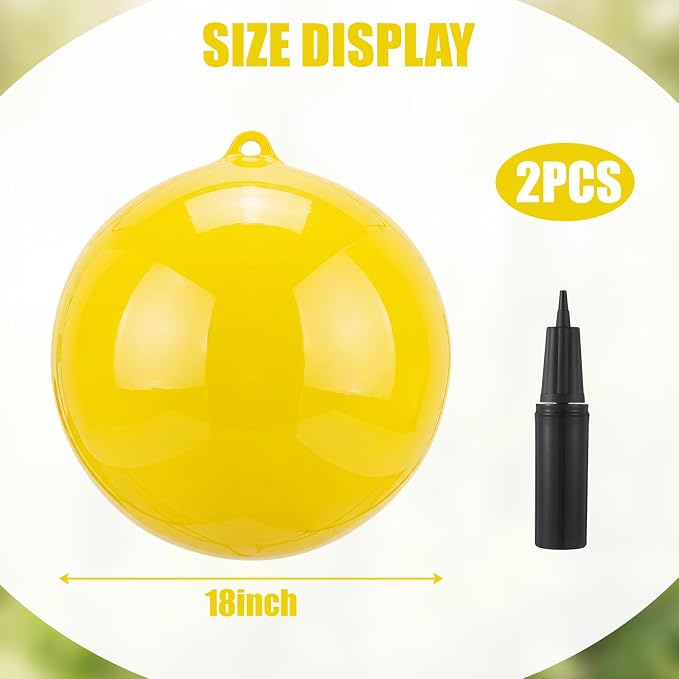 2 Pack Inflatable Fly Trap Balls 18inch Sticky Catcher for Black Yellow Greenhead Flies Outdoor Insect Control for Barn Stable Garden Greenhouse (Glue Not Included) (Gnat Fly Ball Trap)