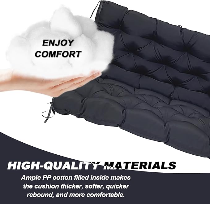 Porch Replacement Swing Cushions for Outdoor: 2-3 Seater Garden Waterproof Patio Bench Cushion with Ties - 4" Thick Swing Chair Cushion for Backyard Furniture Loveseat