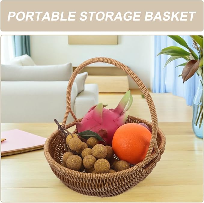Toddmomy Rattan Basket Woven Harvest Basket with Handle Multipurpose for Picnic, Flower, Fruit, Organizing, Easter, Christmas