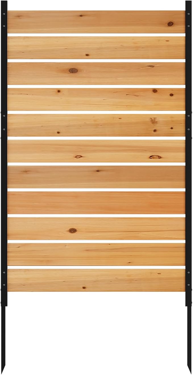 No Dig Wood Privacy Screen Fence Panel, 61" H x 38" W Outdoor Decorative Privacy Wall, Freestanding Room Divider for Patio Garden, Hide Trash Cans & AC Units （Brown, 5FT）
