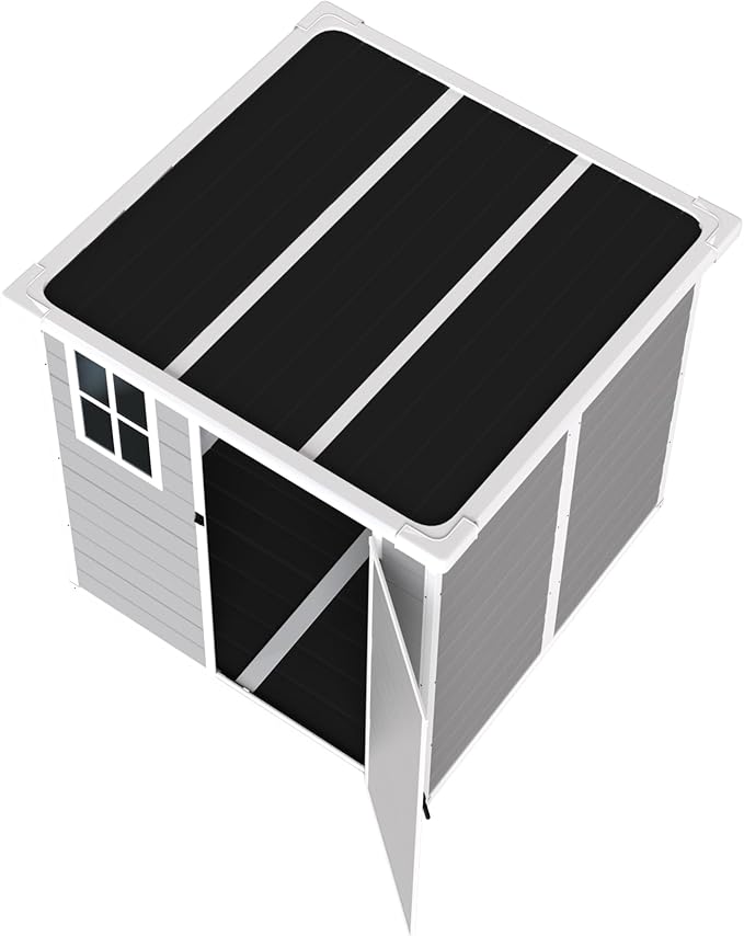 YOPTO 6x6 FT Storage Shed Garden House with Lockable Doors and Vents Waterproof Resin Outdoor Tool Cabinet W/Floor & Window,for Bicycles,Lawnmowers,Lawn,All Weather Use,Gray