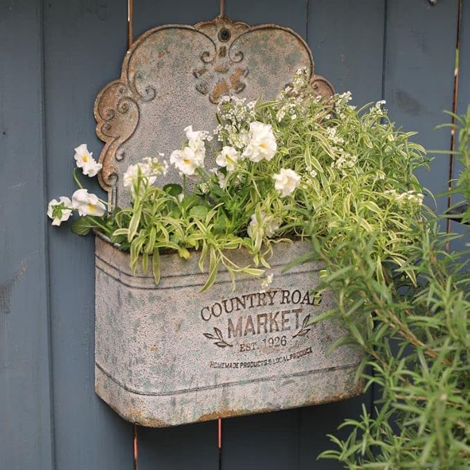 All Chic Metal Wall Planter Wall Mount Planter Metal Hanging Planter Wall Vases for Flowers Planters for Outdoor Plants for Farmhouse Decor (Rustic)