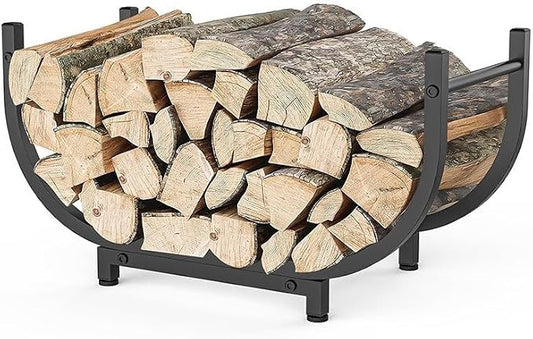 30 Inch Firewood Rack Outdoor Indoor, Heavy Duty U-Shape Alloy Steel Log Holder for Fireplace Decor, Rustproof Wood Storage with 300 LBS Capacity, Black