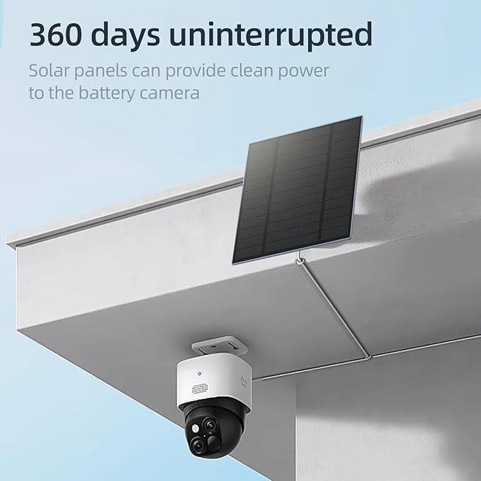 5W Solar Panel for Security Camera, Solar Panel with Micro USB & USB-C Port for DC 5V Outdoor Rechargeable Battery Camera, IP65 Waterproof, 360° Adjustable Security Mount, 9.8ft Cable(White 2PC)
