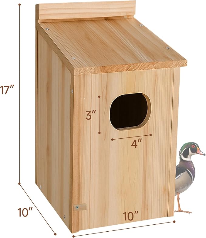 Duck House - Wood Duck Houses for Outside, Duck Nesting Box Outdoor Shelter for Pond, Wetland Ducks and Hooded Mergansers 17x10x10 Inches