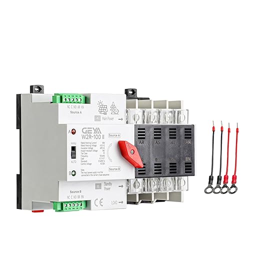 GEYA 4P 100A AC230V Automatic/Manual Transfer Switch,ATS Dual Power Auto Transfer Switch,Uninterruptible Millisecond-Level ATS,DIN Rail Mounting（W2R 4P 100A AC230V）