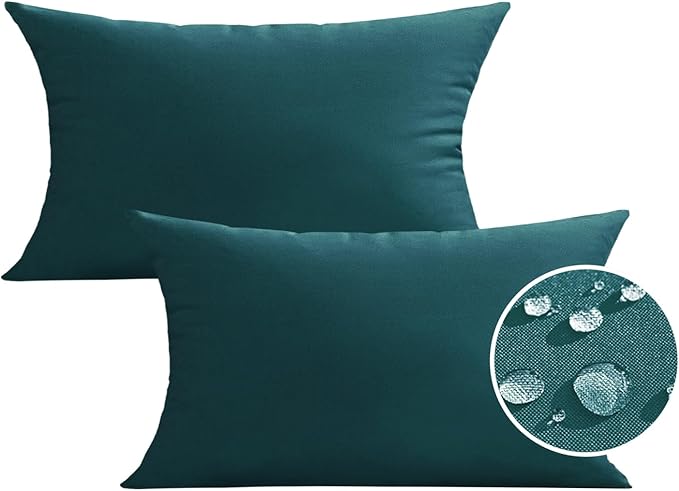 VAKADO Outdoor Waterproof Throw Pillow Covers 12x20 Set of 2 Decorative Teal Green Blue Patio Furniture Summer Cushion Cases Outside Decor for Couch Garden Bench Porch