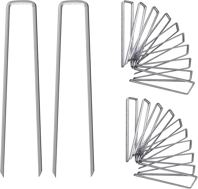 12 Inch Galvanized Garden Landscape Staples Stakes, 25 50 100 PCS Anti-Rust Garden Staples Tent Ground Stakes U-Shaped Landscape Pins for Secure Lawn Fabric, Decoration (100, 12 Inch)