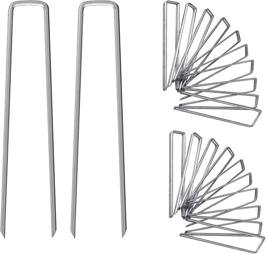 12 Inch Galvanized Garden Landscape Staples Stakes, 25 50 100 PCS Anti-Rust Garden Staples Tent Ground Stakes U-Shaped Landscape Pins for Secure Lawn Fabric, Decoration (100, 12 Inch)