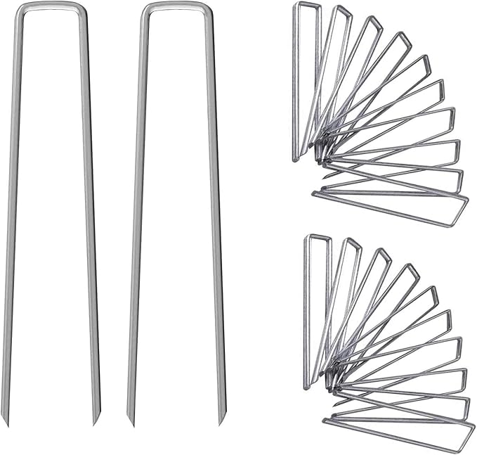 6 Inch Galvanized Garden Landscape Staples Stakes, 25 50 100 PCS Anti-Rust Garden Staples Tent Ground Stakes U-Shaped Landscape Pins for Secure Lawn Fabric, Decoration (100, 6 Inch)