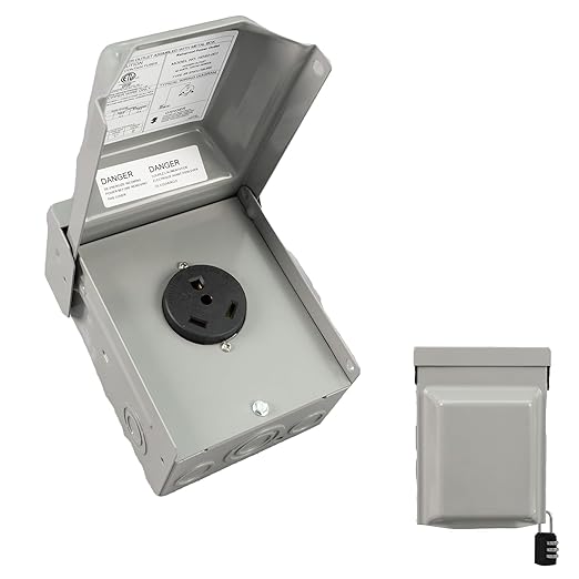 30 Amp NEMA TT-30R Power Outlet Box 125 Volt, Heavy Duty Lockable Weatherproof Outdoor Electrical Panel, Outdoor Receptacle for EV RV Generator Camper Trailer Motorhome, ETL Listed, HDS2-001