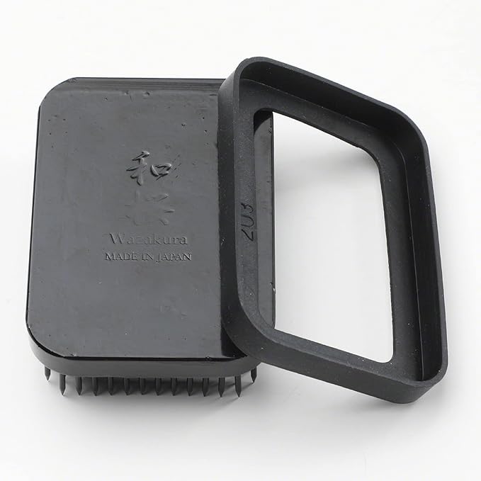 Wazakura Japanese Black Ikebana Kenzan Flower Holder Rectangular Square, Made in Japan Floral Arranging Pin Frog Tool - (3.2 in (83mm), Black