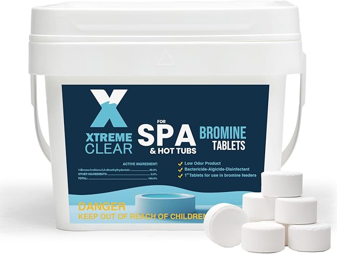Xtremeclear Bromine Tablets for Spa & Hot Tub – 5 lbs Bottle, 1-Inch Tablets, NSF/ANSI 60 Certified, Long-Lasting Sanitizer for Clean Water