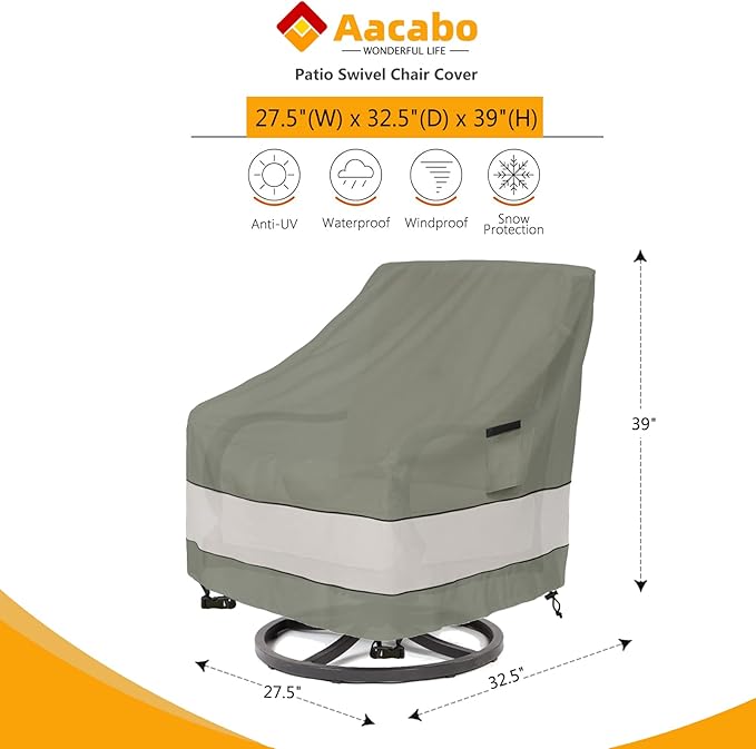 Patio Chair Covers Waterproof Patio Furniture Covers,27.5W x 32.5D x 38 H Inches Outdoor Swivel Chair Cover 2 Pack -Grayish Green