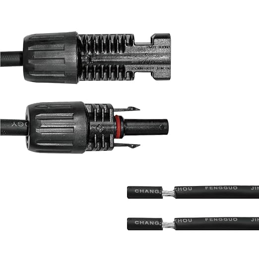 Renogy 10Ft 10AWG Solar Adaptor Wire Extension Cables with Female and Male Connector, 1 Pair, Black