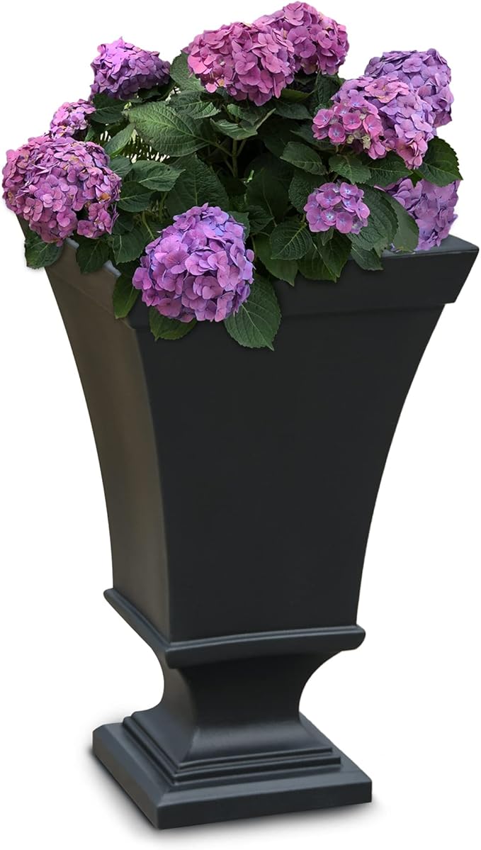 Mayne Vienna 25in Tall Urn Planter - Black - 16in L x 16in W x 25in H - with 3 Gallon Built-in Water Reservoir (5892-B)