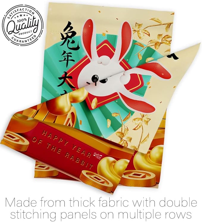 Lunar New Year Tapestry Home Decor Banner Wall Art Patio Porch Lawn Garden Flag Stand Pole Room Decorations Indoor Outdoor Year Of Rabbit Spring Festival Gifts Luck Chinese Decorations Made In USA