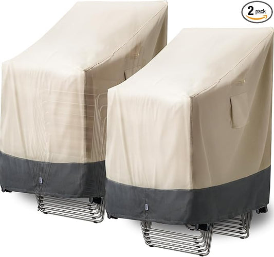 Extra Heavy Duty Stackable Patio Chair Covers Waterproof 2 Pack, Patio Furniture Covers for 4-6 Stackable Dining Chairs, Lawn Outside Outdoor Seat Cover with Air Vents, 28"W x 36"D x 47"H
