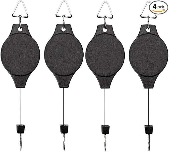 4 Pack Plant Hook Pulley, Retractable Plant Hanger Easy Reach Hanging Flower Basket for Garden Baskets Pots and Birds Feeder Hang High up and Pull Down to Water Or Feed