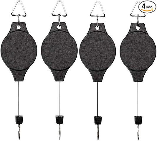 4 Pack Plant Hook Pulley, Retractable Plant Hanger Easy Reach Hanging Flower Basket for Garden Baskets Pots and Birds Feeder Hang High up and Pull Down to Water Or Feed