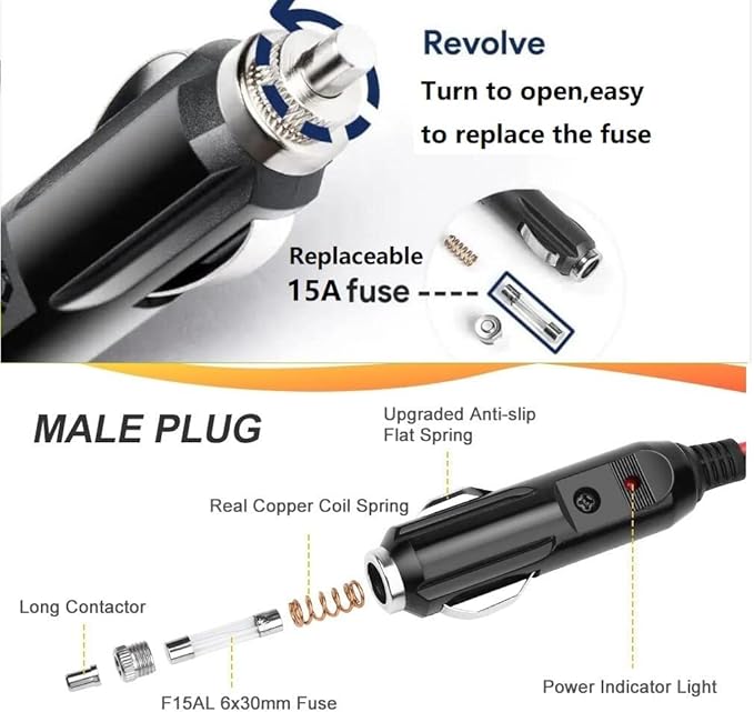Car Charger Compatible with BLUETTI Car Charging Cable EB3A / EB70 / EB70S / AC50S Portable Power Station Solar Generator 6.6 Feet 16AWG UL Certified DC Power Cord & 15A Fuse