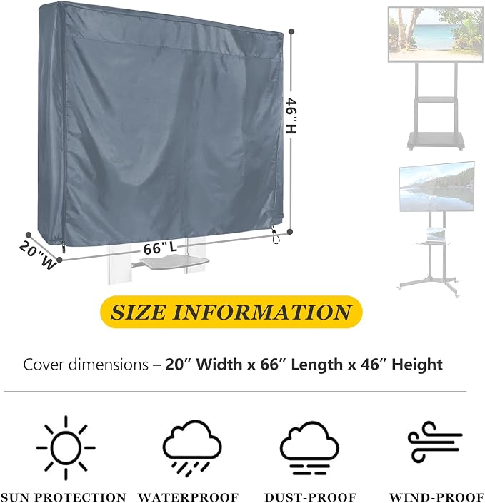 Mobile TV Stand Cover for 60-72 Inch Waterproof Moisture-proof Dust-proof TV Screen Protection Cover Grey