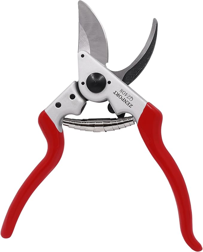 Zenport QZ408 Ergonomic Professional Pruner, 8.25 Inch Garden Pruning Shears, 1 Inch Cut Capacity, Forged Aluminum Handle, Replaceable Carbon Steel Blade