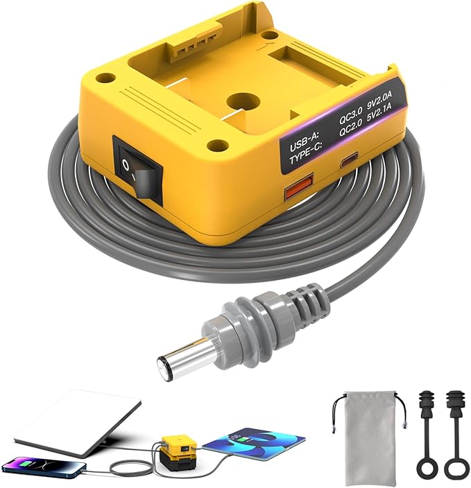 Deckit Starlink Mini Battery Adapter, Compatible with DeWalt 20V MAX Battery, Portable Off-Grid Power Converter w/Switch, Low Voltage Protection & Multi-Port, 5FT DC Cable & Bag