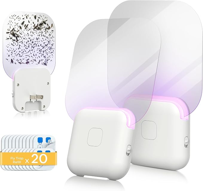 Fruit Fly Traps for Indoors (2 Device + 20 Refills), Gnat Traps for House Indoor, Plug in Fly Traps Indoor for Home, Kitchen&Living Room