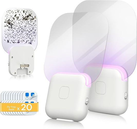 Fruit Fly Traps for Indoors (2 Device + 20 Refills), Gnat Traps for House Indoor, Plug in Fly Traps Indoor for Home, Kitchen&Living Room