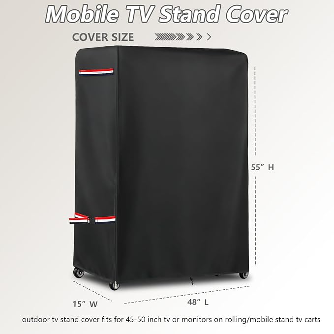 Outdoor TV Cover 48 Inch Weatherproof,With Zipper 600 Heavy-Duty Waterproof Dustproof Outdoor TV Stand Covers For Mobile TV Carts With Floor Stand Base (For 45-50 Inch Mobile TV Cart)