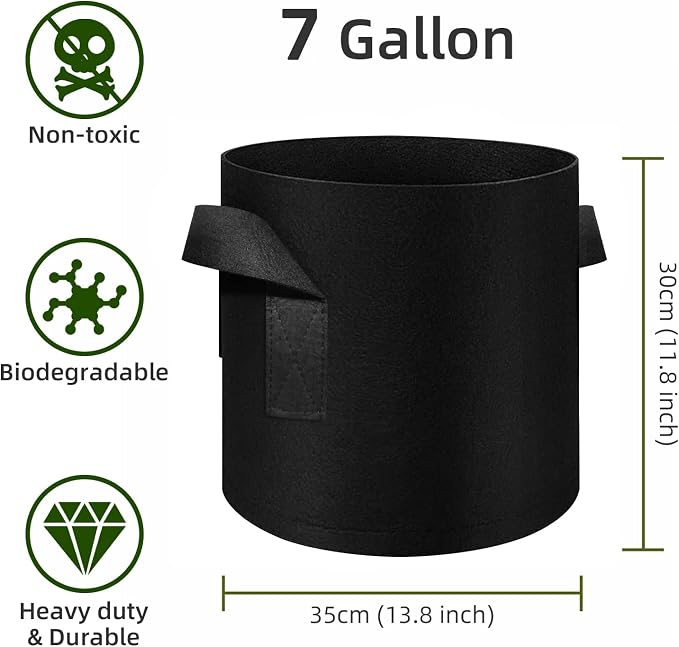 48 Pack 7 Gallon Plant Grow Bags, Thickened Nonwoven Fabric Pots with Handles, Vegetable Planter Bags Containers, Cloth Planters for Garden Vegetable/Flower/Plant/Fruits Outdoor (Black)