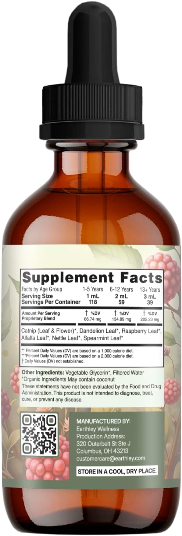 Earthley Wellness Nourish Her Naturally, Liquid Botanical Multivitamin for Women with Raspberry Leaf, Dandelion Leaf, Alfalfa, and Nettles, Supports Energy, Gut Health, and Wellness (4oz, Nourish Her)
