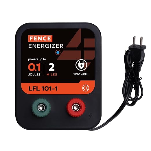 Electric Fence Charger, 2 Mile 8 Acres Electric Fence Energizer, 0.1 Joule Ac Powered Output Voltage 5100v, for Preventing Wild Animals Intruding Great for Poultry, Pets and Gardens