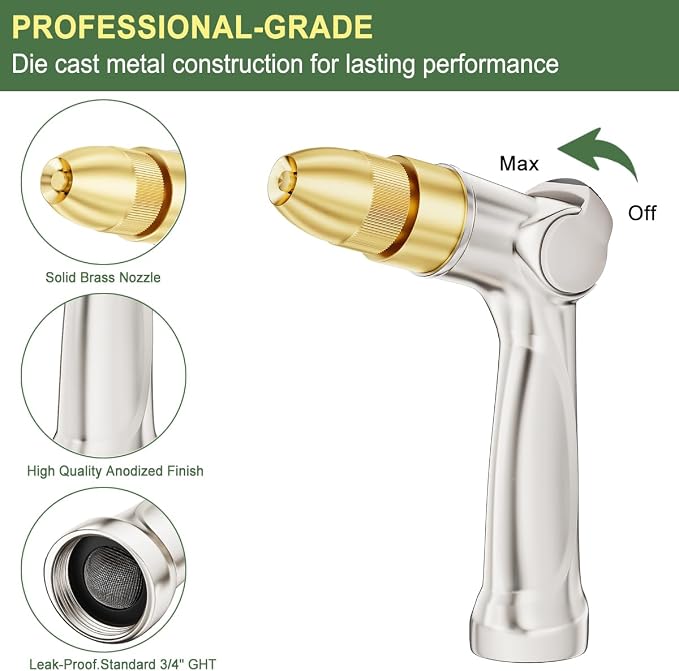 FANHAO Garden Hose Nozzle with Thumb Control+Metal Thumb Control Water Nozzle