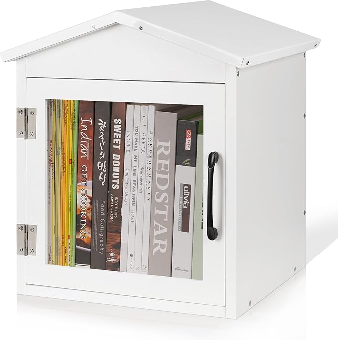 Outdoor Library Outdoor Book Box Storage Small Wooden Cabinet Little Literature Box for Neighborhoods Community and Schools Sharing Books, Flyers, Newspapers, Food and Art