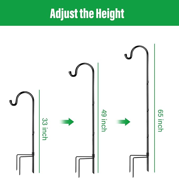 GOFORWILD Shepherd Hooks Adjustable, Premium Metal Garden Hook for Outdoor, Hanging Plant, Solar Lights, Lanterns, Bird Feeders, and Wedding Decor, 65 Inch, 6 Pack