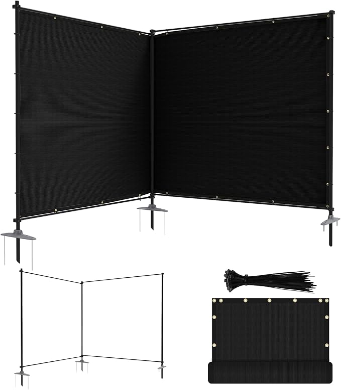 ECOOPTS 5'Hx8'L Privacy Fence Set with Poles and Rails Ground Spikes Fence Kit for Patio Garden Pool Yard (Black)