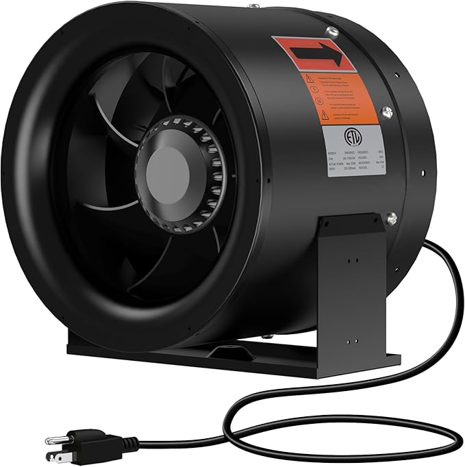 10 Inch Inline Duct Fan,1219 CFM Inline Fan Duct Fan Constant Speed - Ventilation Exhaust Fan for Heating Cooling Booster, Grow Tents, Hydroponics, NSK/SKF bearings, ETL Listed, Black