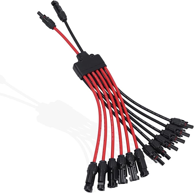 Solar Parallel Connectors for 6 Solar Panels, Tool-Free Solar Panel Connectors Cable 2 to 12 Y Branch Parallel Adapter, IP68 Waterproof Wires Splitter 10AWG for Solar Cable Extension(FMMMMMM/MFFFFFF)