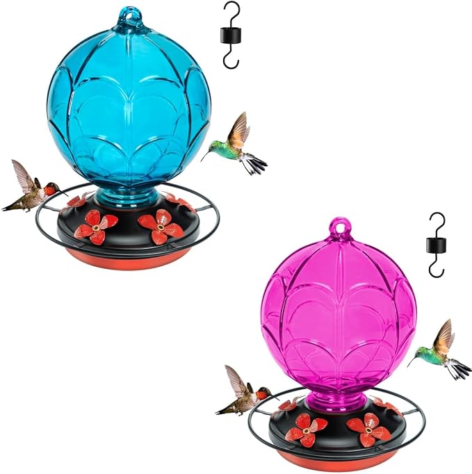 Glass Hummingbird Feeder for Outdoors Hanging, Gift for Women Mom and Bird Lovers