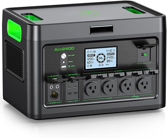 2400W Portable Power Station 1843Wh Solar Generator LiFePO4 Battery Power Bank Station PD100W USB-C & 4 AC Outlets for RV Camping Home Emergency UPS Backup